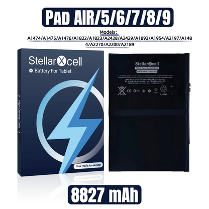 StellarXcell Tablet Battery For iPad  5/6/7/8/9/Air1th A1474 / A1475 / A1476 / A1822 / A1823 / A2428 / A2429 / A1893 / A1954 / A2197 / A1484 / A2270 / A2200 / A2189